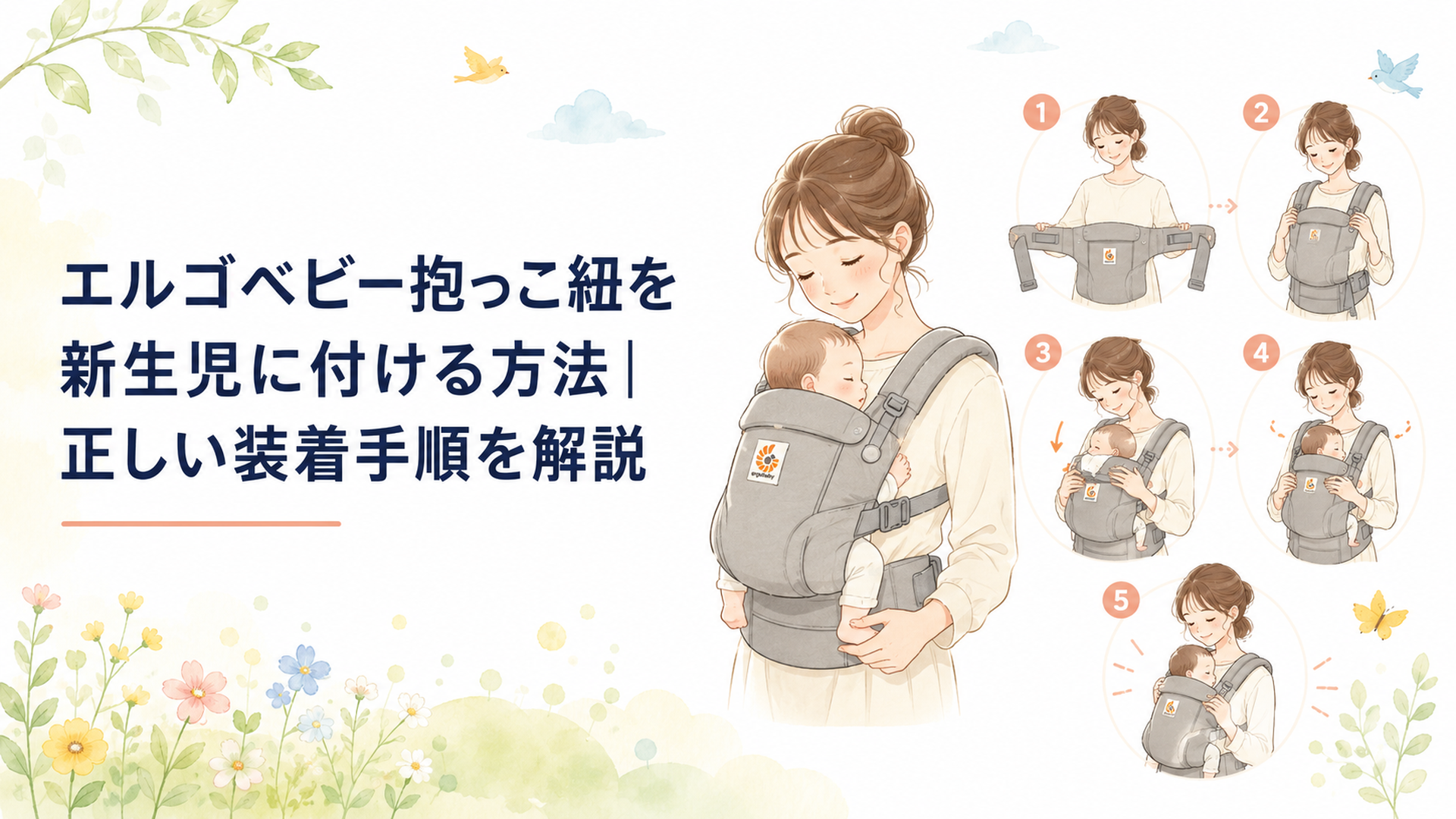 エルゴベビーの抱っこ紐で新生児を対面抱きする装着手順