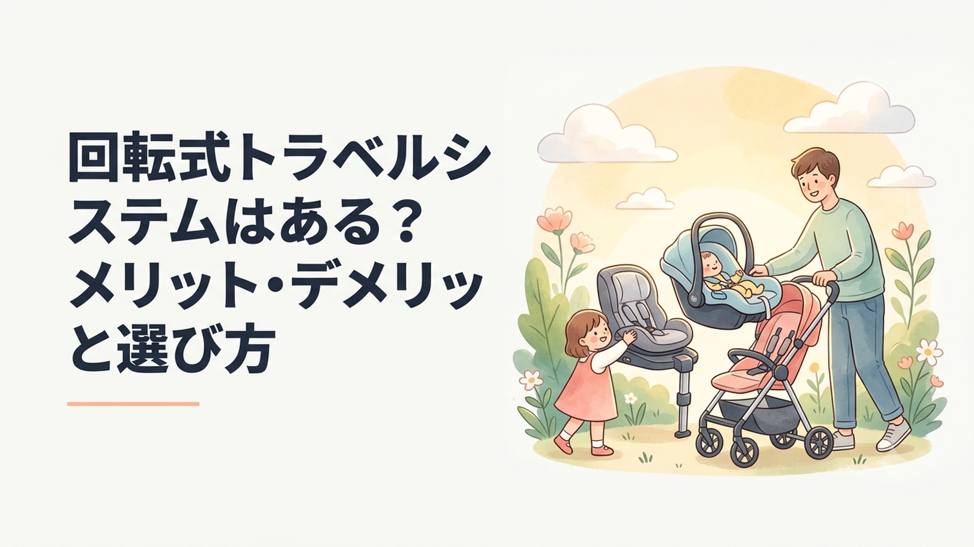 回転式ベビーシートを車載ベースからベビーカーへ移す親子