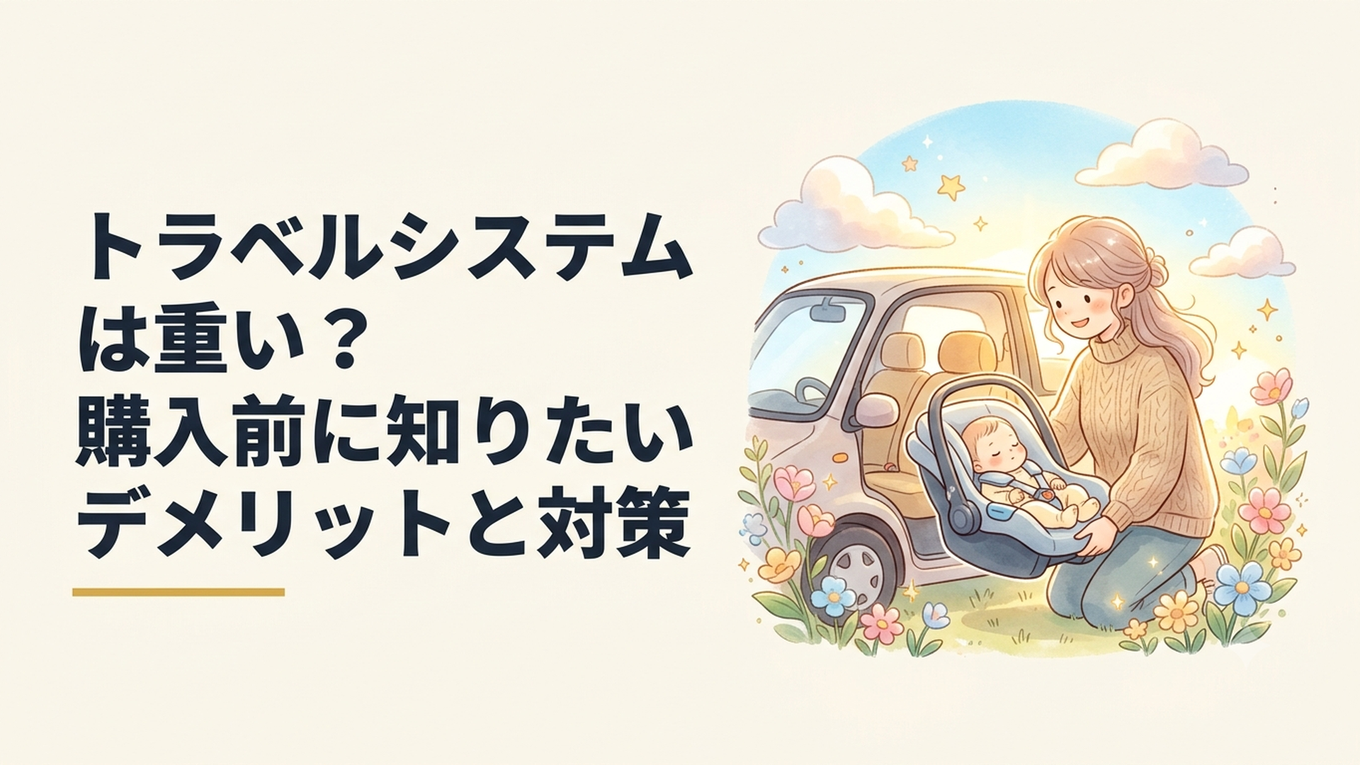 赤ちゃんを乗せた重いベビーシートを車から降ろす母親