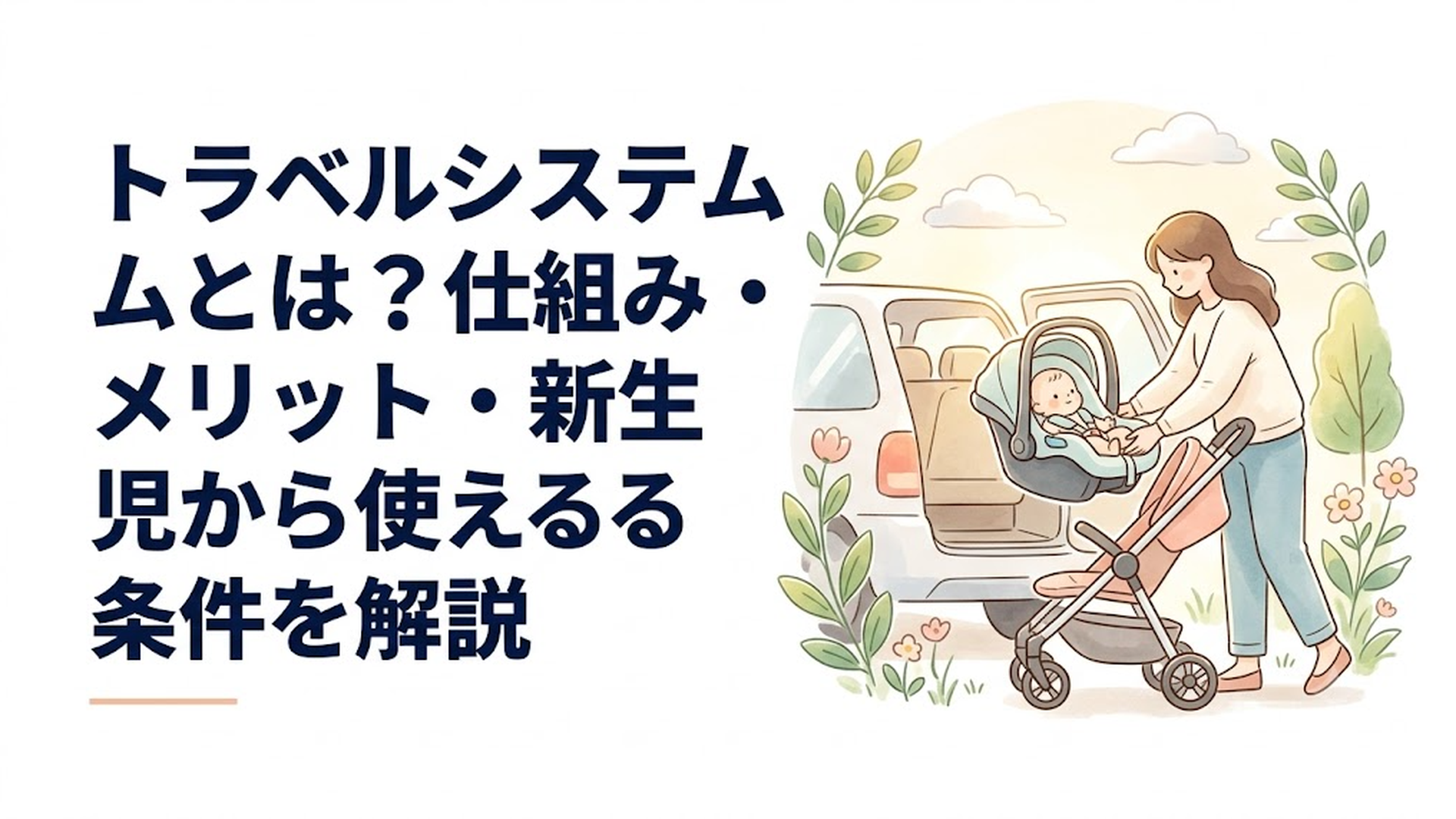 赤ちゃんを乗せたベビーシートを車からベビーカーへ付け替えるトラベルシステム